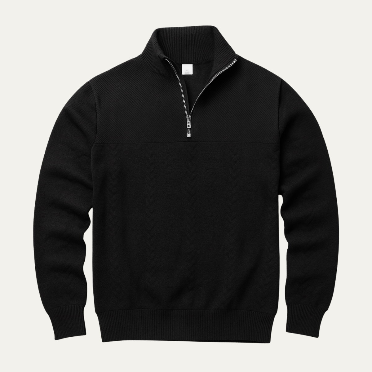 Beau | Men's Quarter Zip Sweater Black Cable Knit