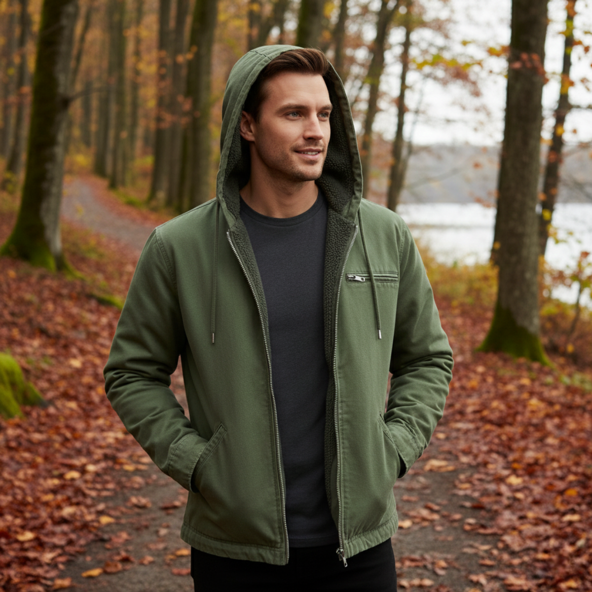 Axel | Men's Fleece Lined Hooded Jacket Camel