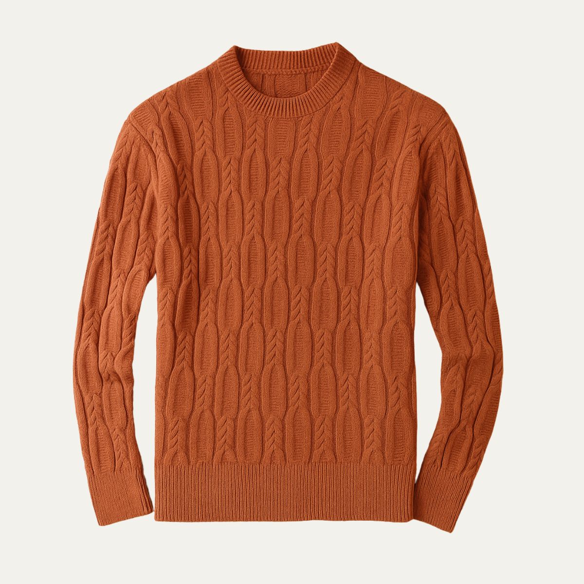 Marco | Men's Cable Knit Sweater Rust Crew Neck