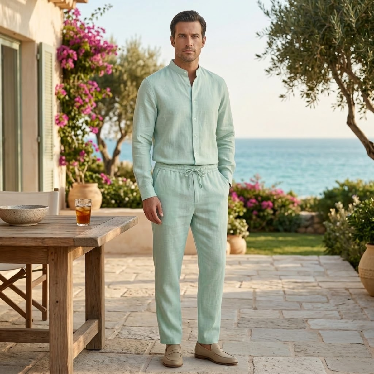 Axel | Men's Linen Shirt Sage Green Button Up