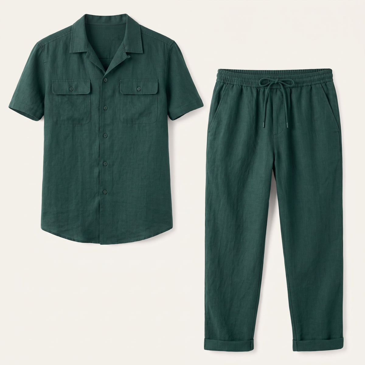 Dama Washington Marco linen matching set Dark Green - product flat lay