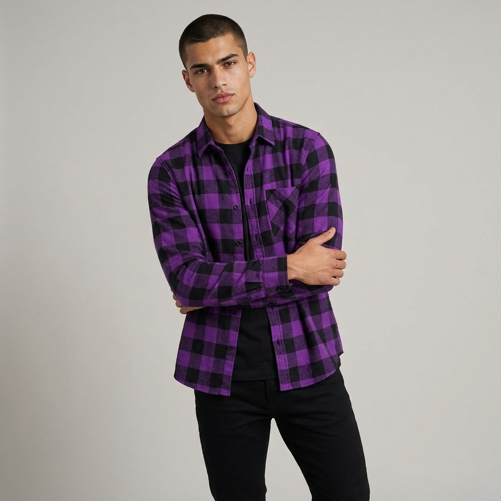 Dama Washington Axel check button up shirt Purple - model front view