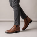 Dama Washington Kael men's leather Chelsea boots brown side zip - on foot detail