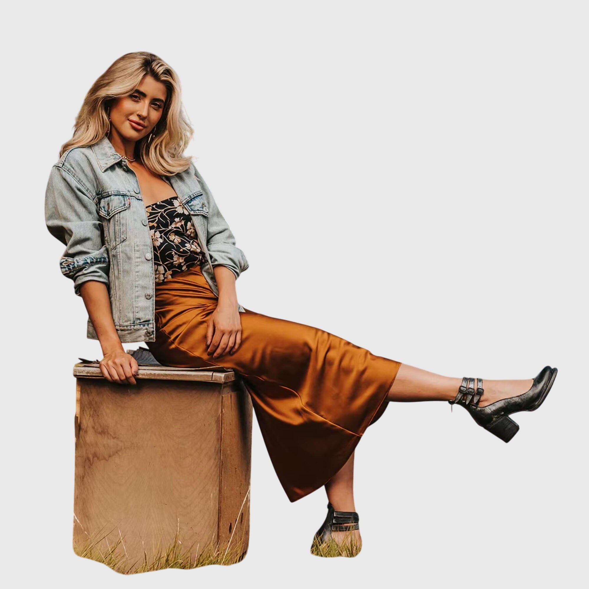 Rue | Women's Leather Block Heel Bootie Brown Buckle Strap