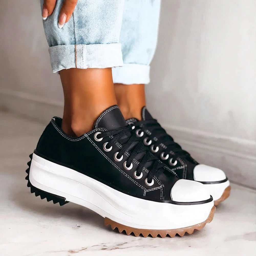 Esme | Women's Platform Walking Sneakers Beige White