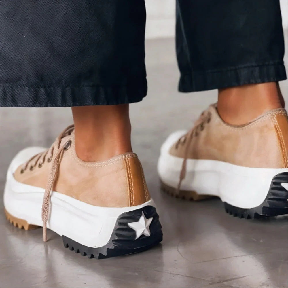 Esme | Women's Platform Walking Sneakers Beige White