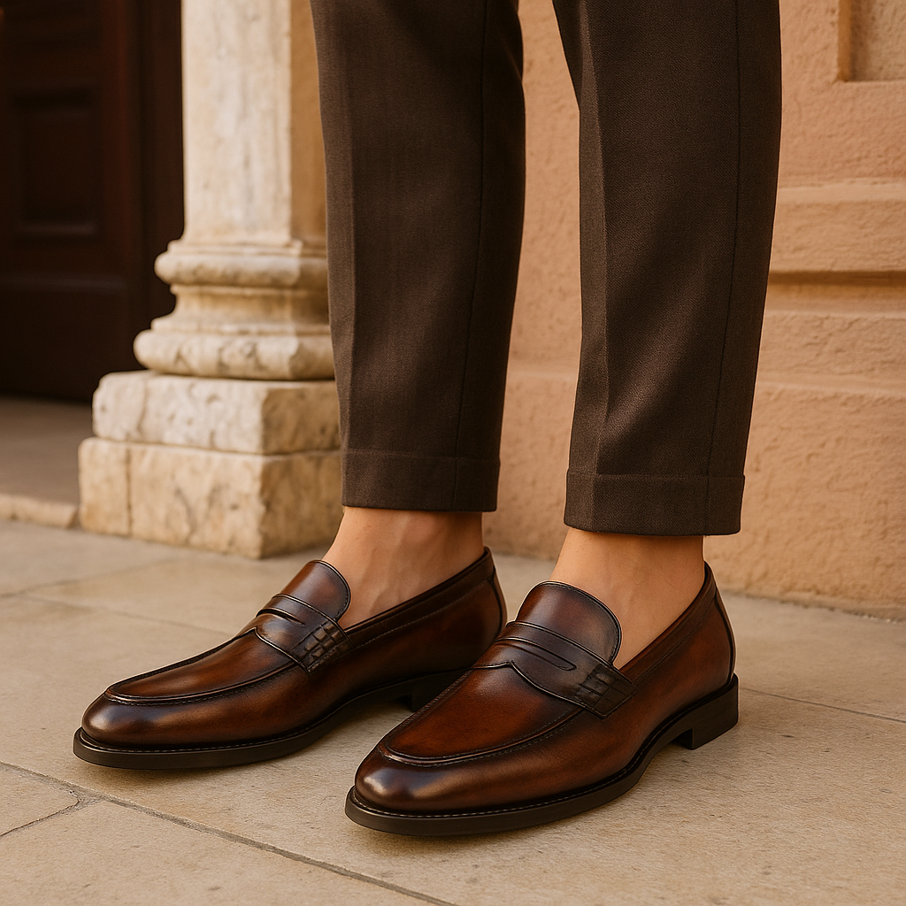 Tate | Men's Leather Loafer Brown Cognac Penny Slip On