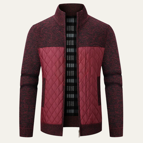 Dama Washington Axel men's quilted knit puffer jacket burgundy zip up - front view