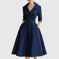 Dama Washington Vera women's a line midi dress navy three quarter sleeve - front view