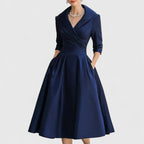 Dama Washington Vera women's a line midi dress navy three quarter sleeve - front view