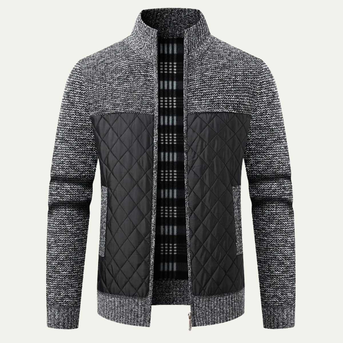 Beau | Men's Quilted Puffer Jacket Gray Black Zip Up