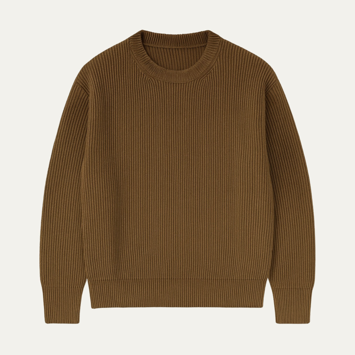 Beau | Men's Crew Neck Sweater Brown Ribbed Knit