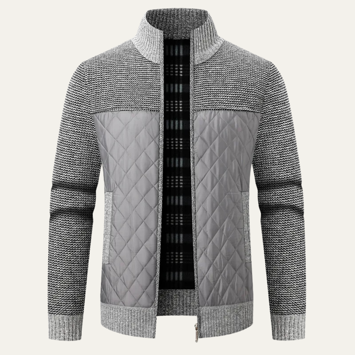 Beau | Men's Quilted Puffer Jacket Gray Black Zip Up