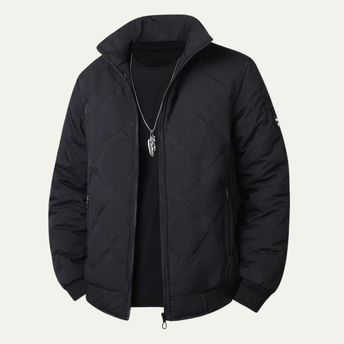 Axel | Men's Quilted Puffer Jacket Black Stand Collar