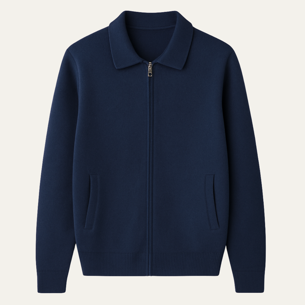 Finn | Men's Wool Cardigan Cream Zip Up Collar Pockets