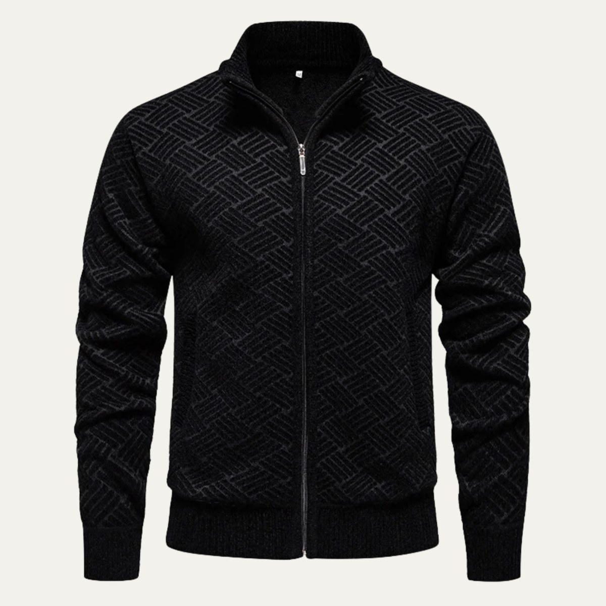 Voss | Men's Textured Knit Zip Up Cardigan Black