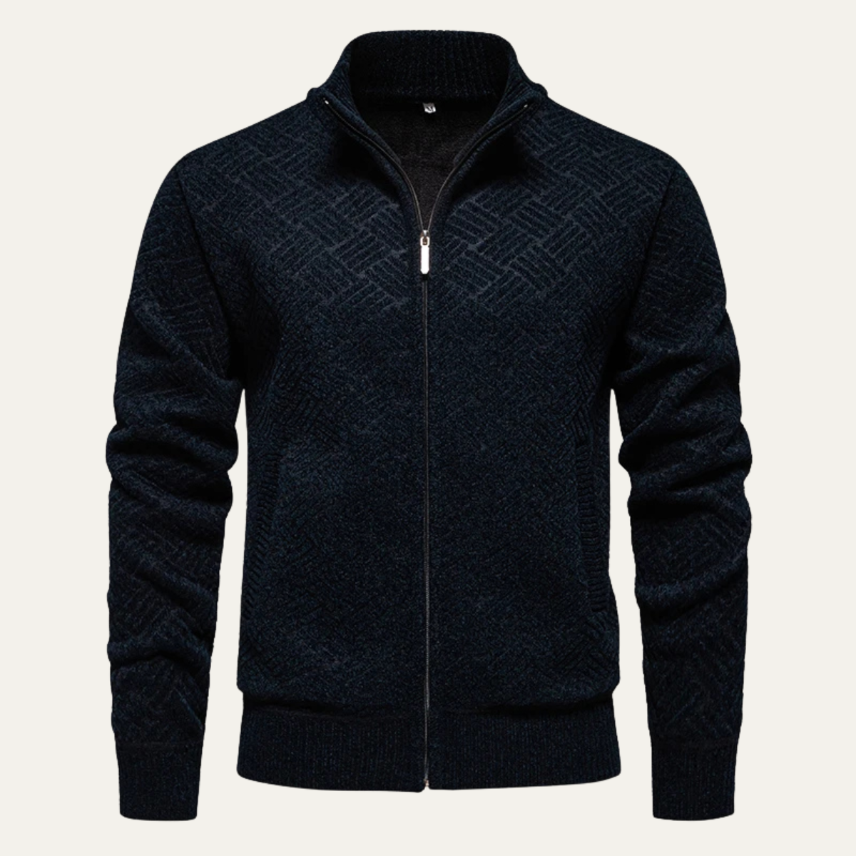 Voss | Men's Textured Knit Zip Up Cardigan Black