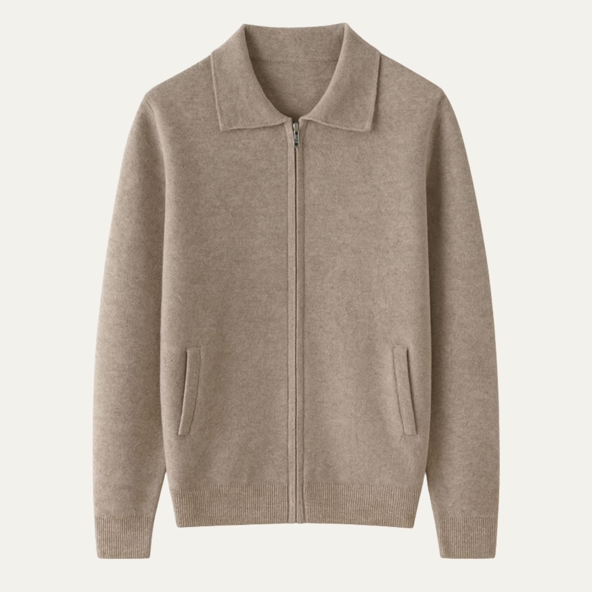 Finn | Men's Wool Cardigan Cream Zip Up Collar Pockets