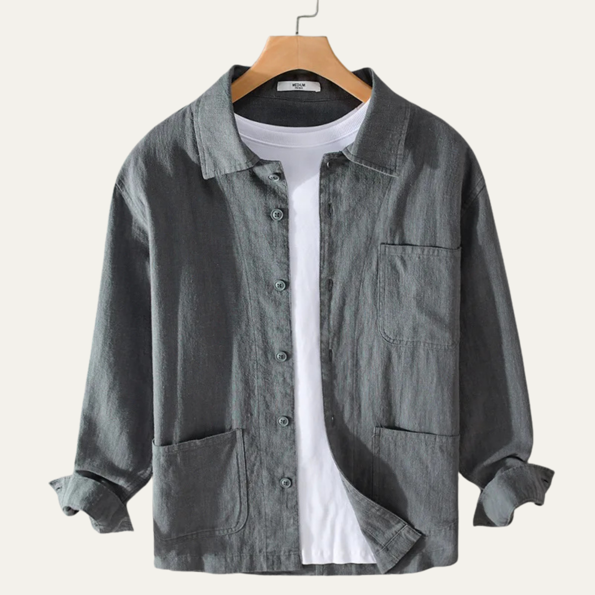 Hugo | Men's Casual Linen Shirt Jacket Cream With Pockets