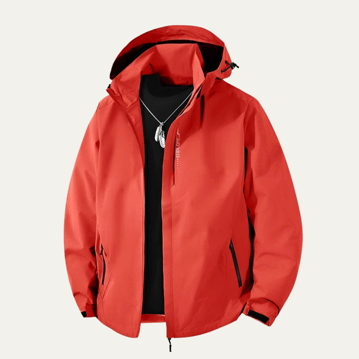 Mia | Men's Waterproof Rain Jacket Black Hooded Windproof