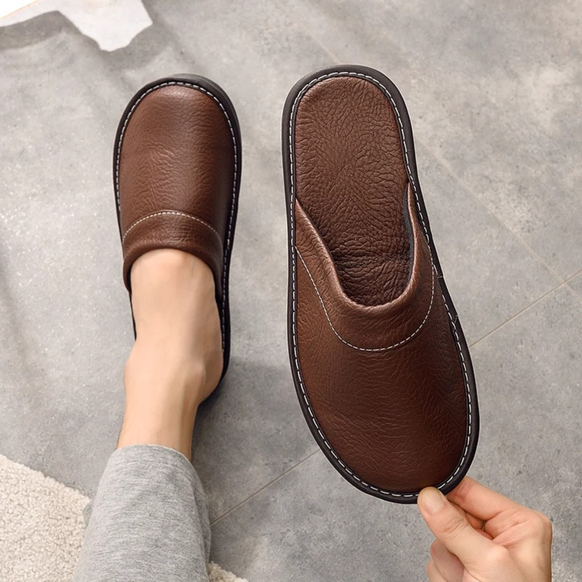 Bram | Men's Leather Slippers Black