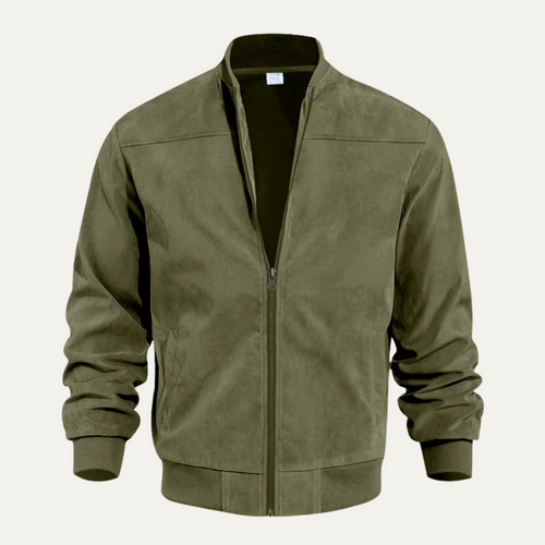 Dama Washington Axel men's casual suede bomber jacket olive green - front view