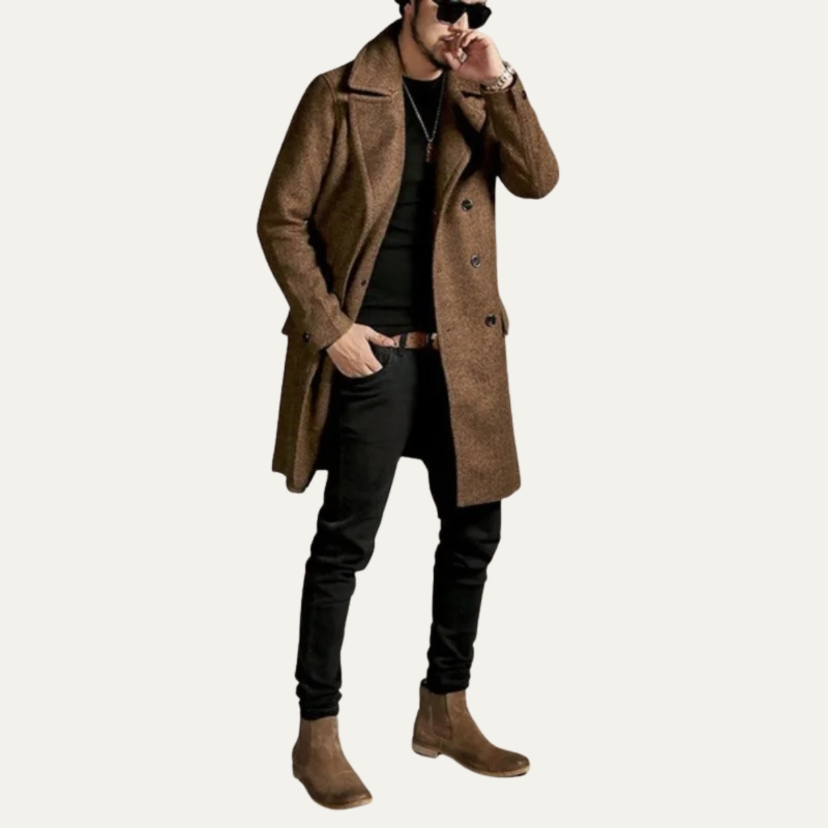 Nash | Men's Double Breasted Wool Coat Brown