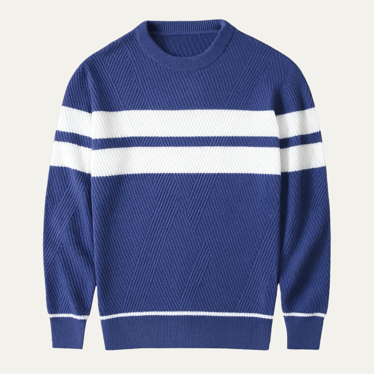 Axel | Men's Crew Neck Sweater Taupe Cream Striped