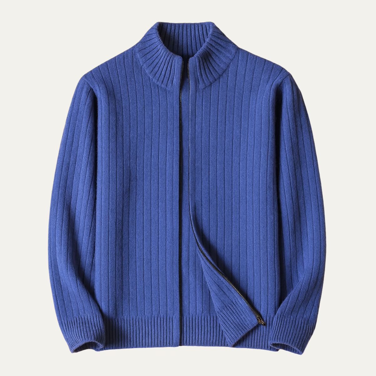 Beau | Men's Zip Up Ribbed Cardigan Royal Blue