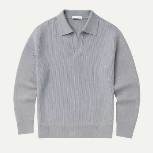 Dama Washington Axel men's ribbed polo sweater gray long sleeve - front view