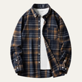 Dama Washington Ash men's casual plaid flannel shirt navy brown - front view