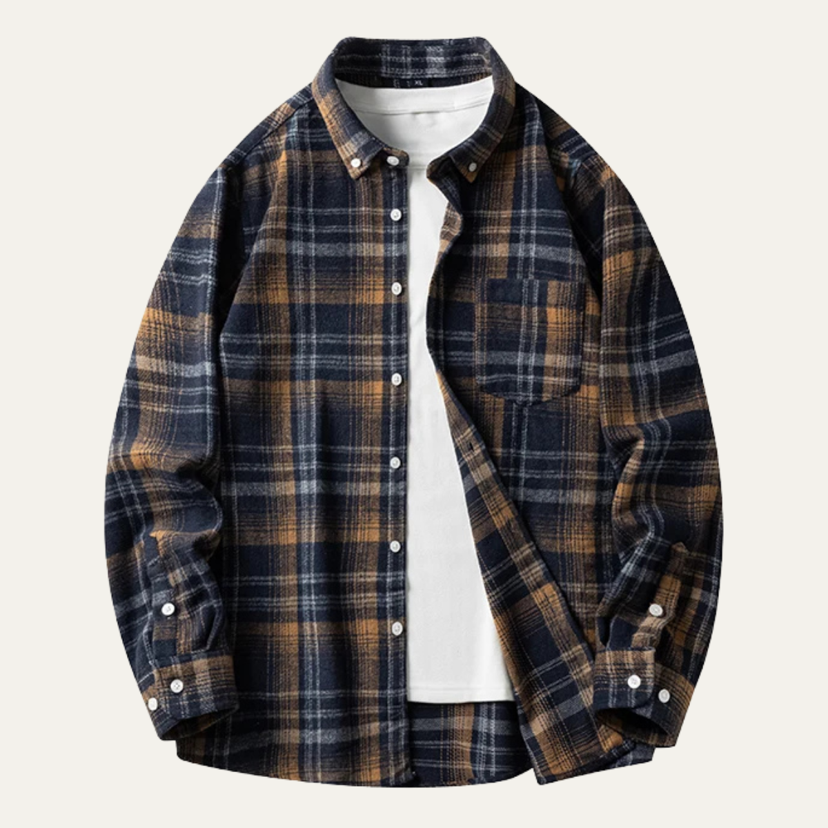 Ash | Men's Casual Plaid Flannel Shirt Navy Brown