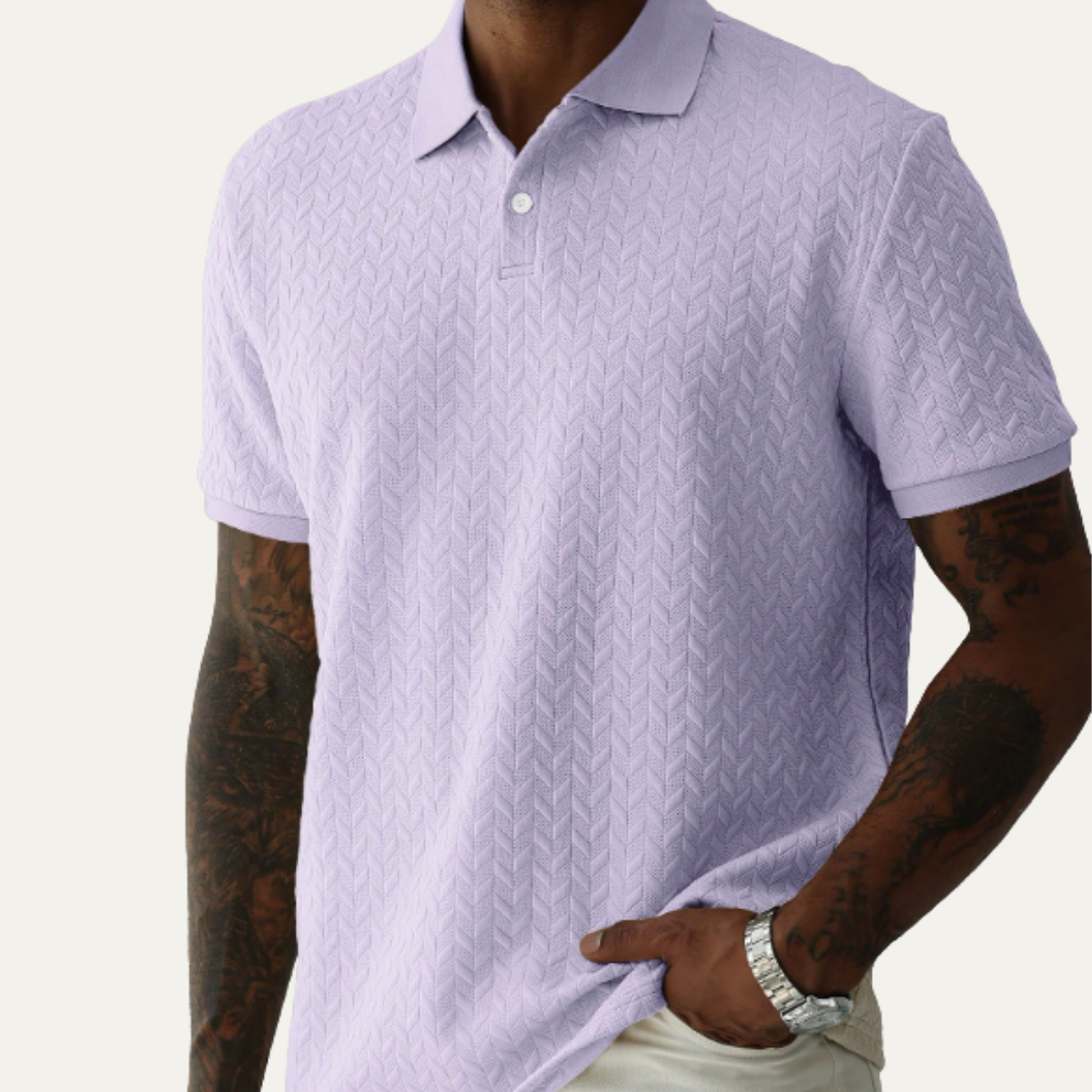 Beau | Men's Textured Polo Shirt Cream