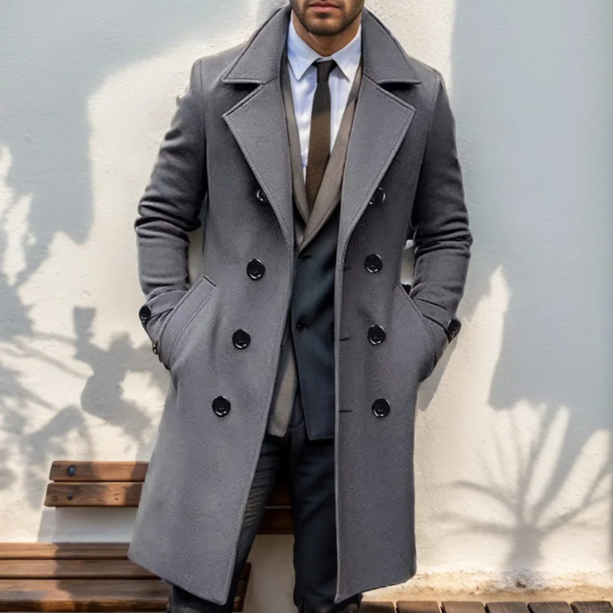 Callum | Men's Double Breasted Wool Coat Gray Long