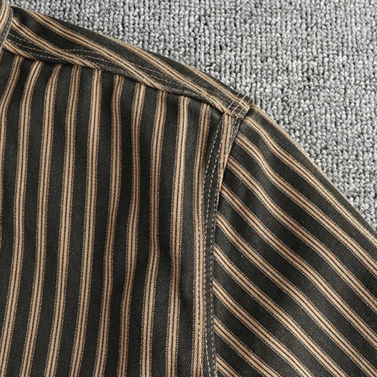 Beau | Men's Vintage Striped Button Up Shirt Brown Cream