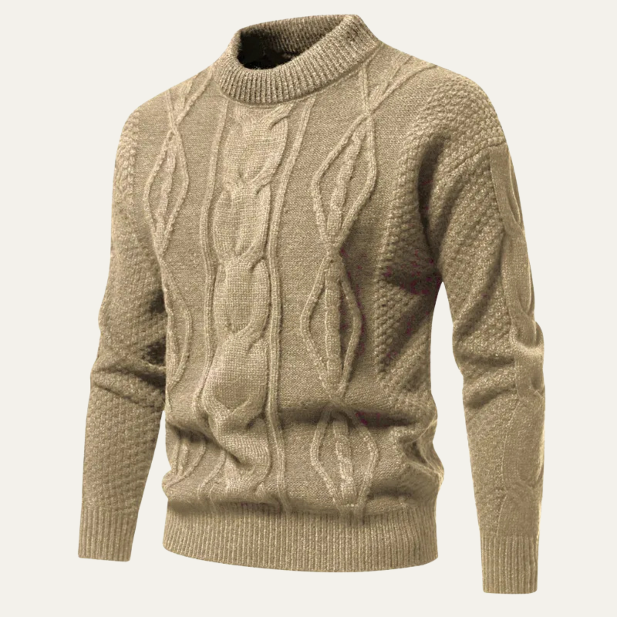 Jasper | Men's Cable Knit Sweater Cream Crew Neck
