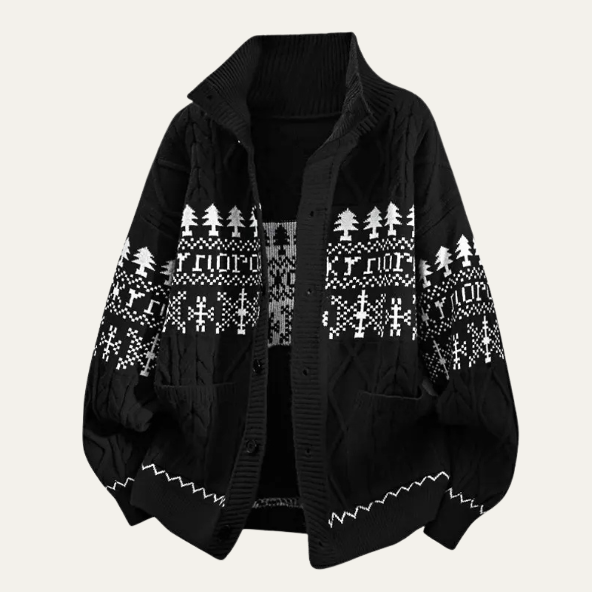 Voss | Men's Nordic Pattern Button Up Cardigan Cream
