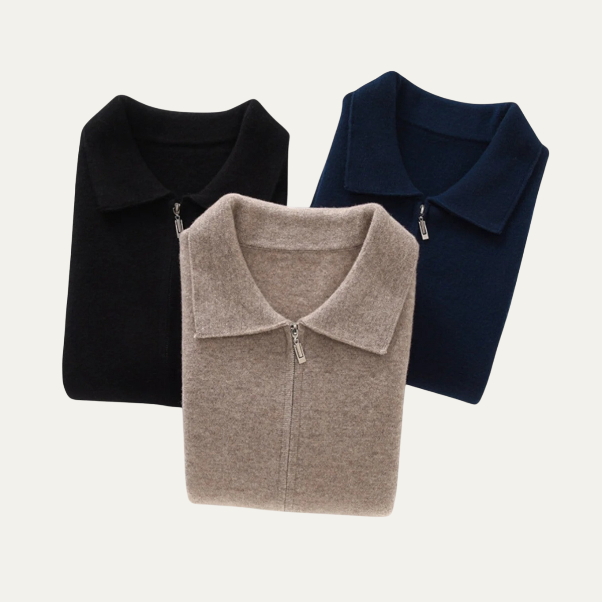 Finn | Men's Wool Cardigan Cream Zip Up Collar Pockets