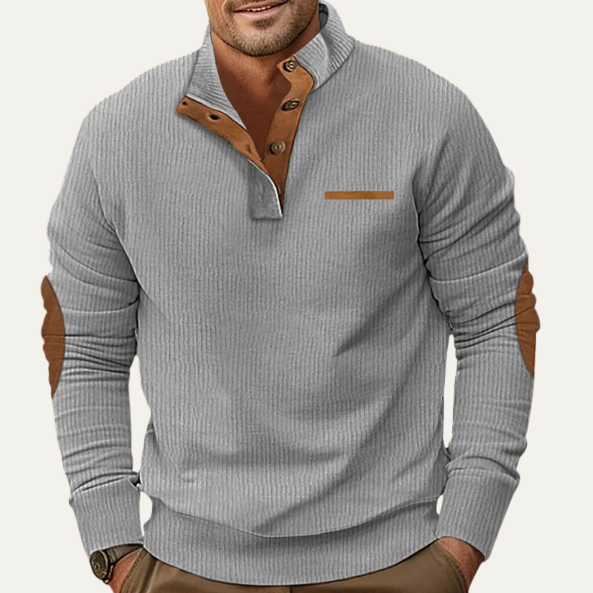 Axel | Men's Henley Shirt Gray Ribbed Long Sleeve