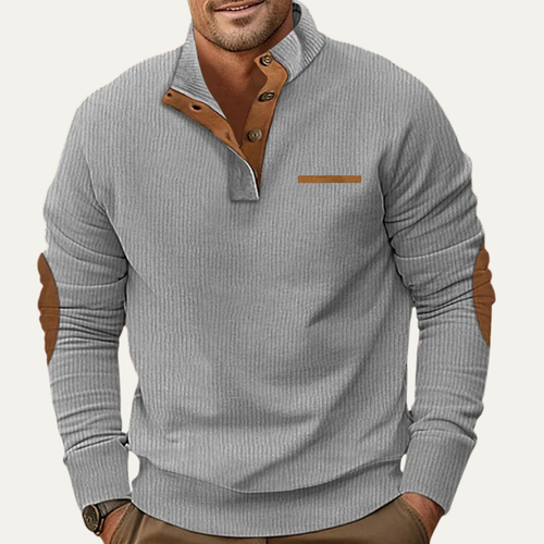 Dama Washington Axel men's henley shirt gray ribbed long sleeve - front view