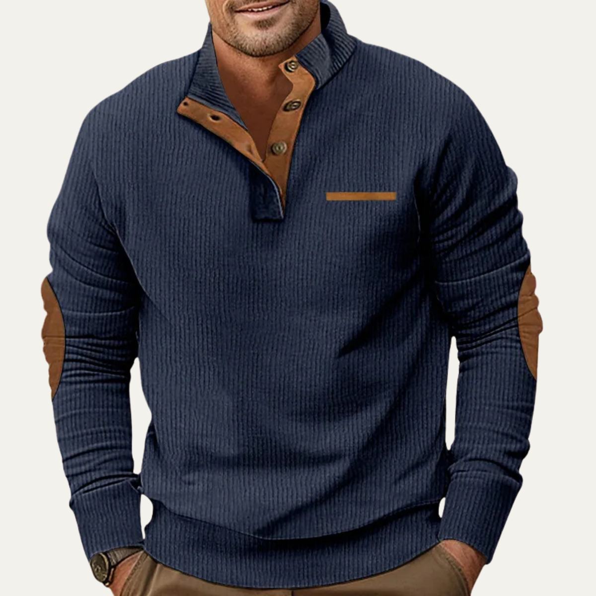 Axel | Men's Henley Shirt Gray Ribbed Long Sleeve