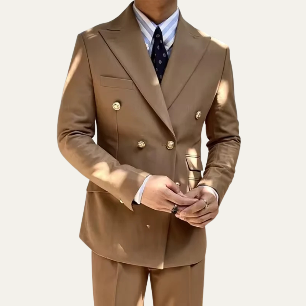 Axel | Men's Double Breasted Blazer Camel Gold Buttons