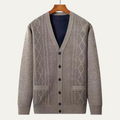 Dama Washington Wyatt men's cable knit cardigan cream button up - front view