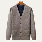 Dama Washington Wyatt men's cable knit cardigan cream button up - front view