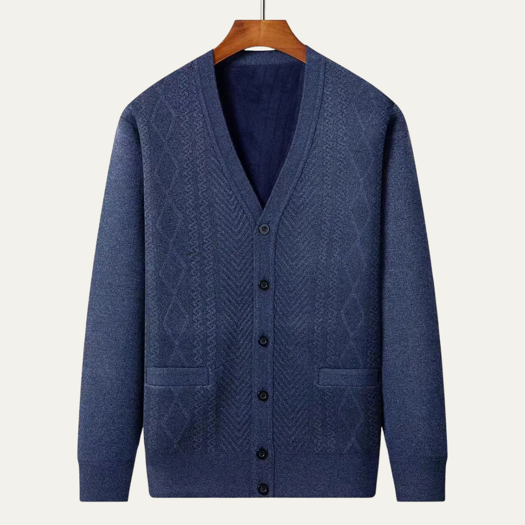 Dama Washington Wyatt men's cable knit cardigan cream button up - view 3