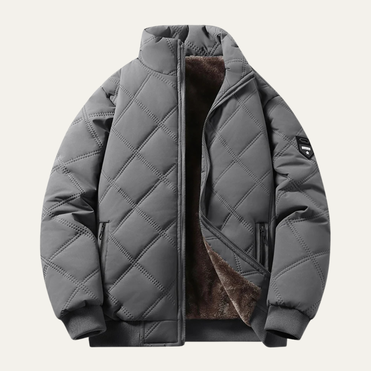 Beau | Men's Quilted Puffer Jacket Black Sherpa Lined