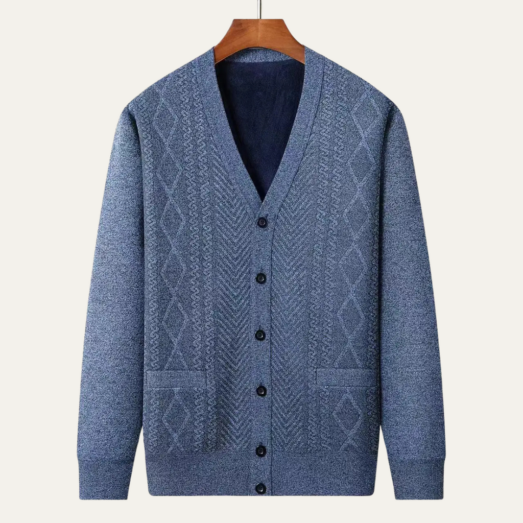 Dama Washington Wyatt men's cable knit cardigan cream button up - view 5