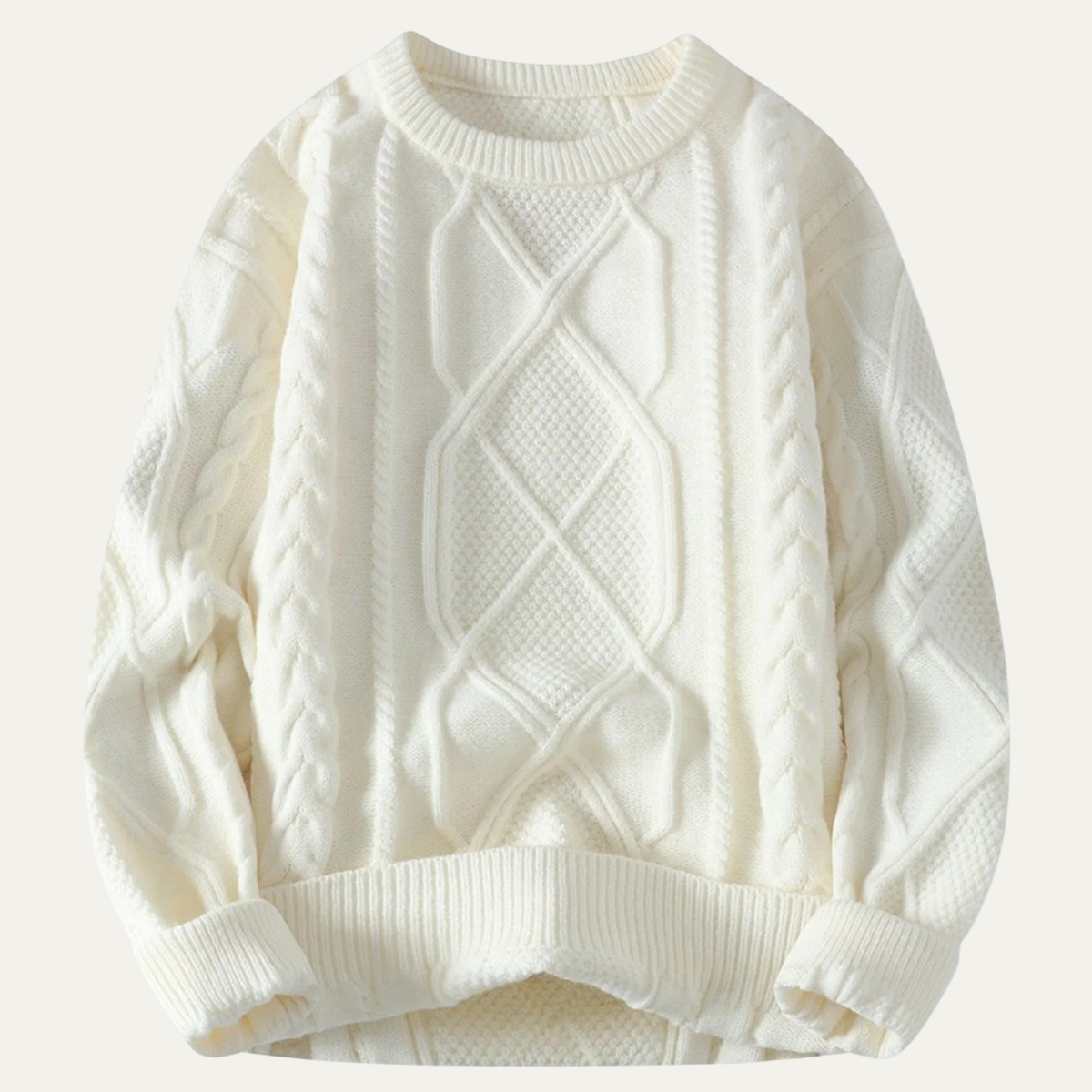 Axel | Men's Cable Knit Sweater Cream Crew Neck Chunky