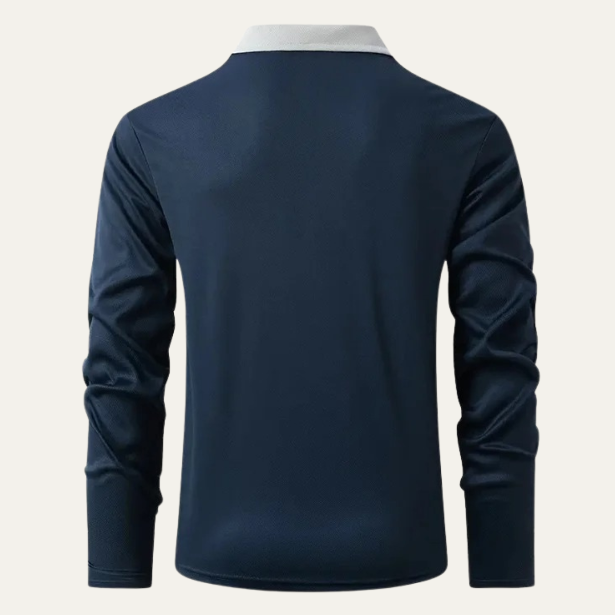 Bram | Men's Fitted Polo Shirt Cream Black Collar Long Sleeve