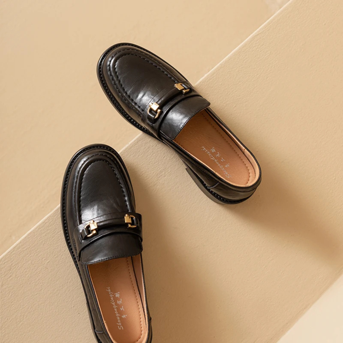 Axel | Men's Classic Slip On Leather Loafers Black Metal Buckle